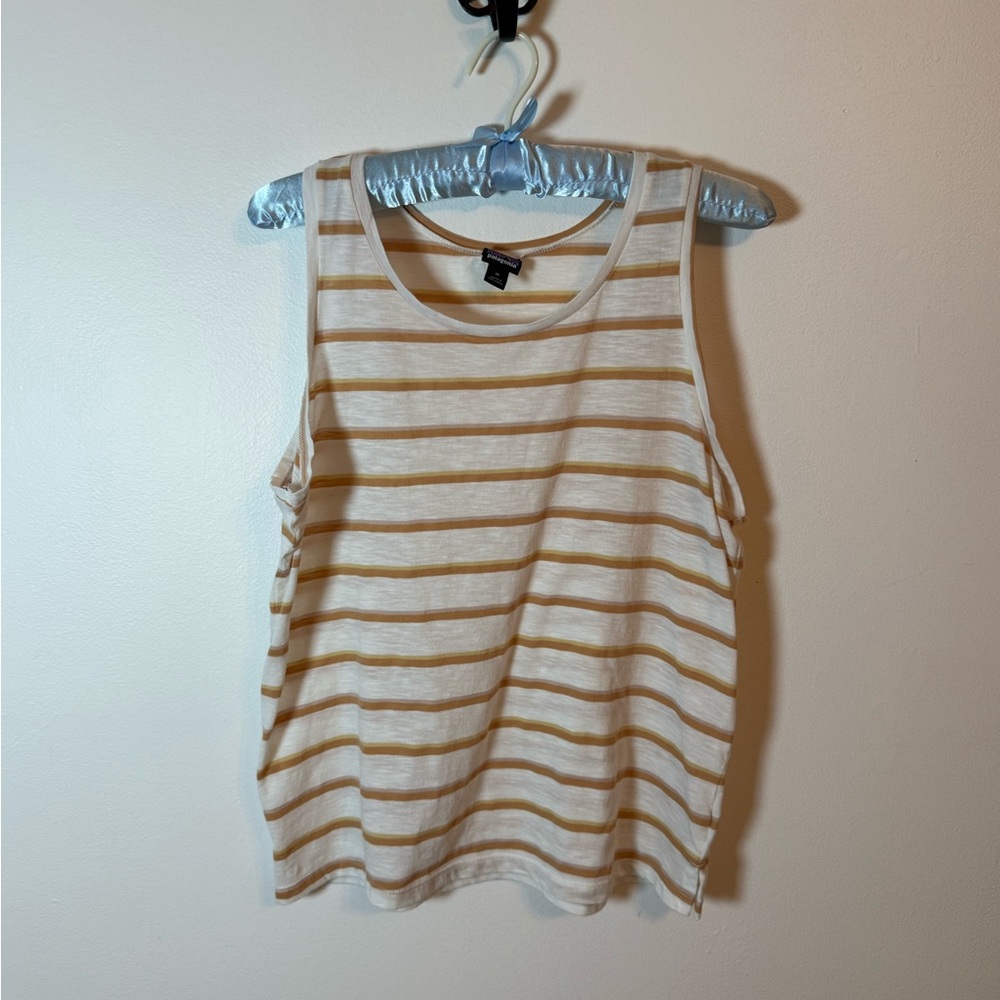 Patagonia Striped Tan and White Women's Tank Top